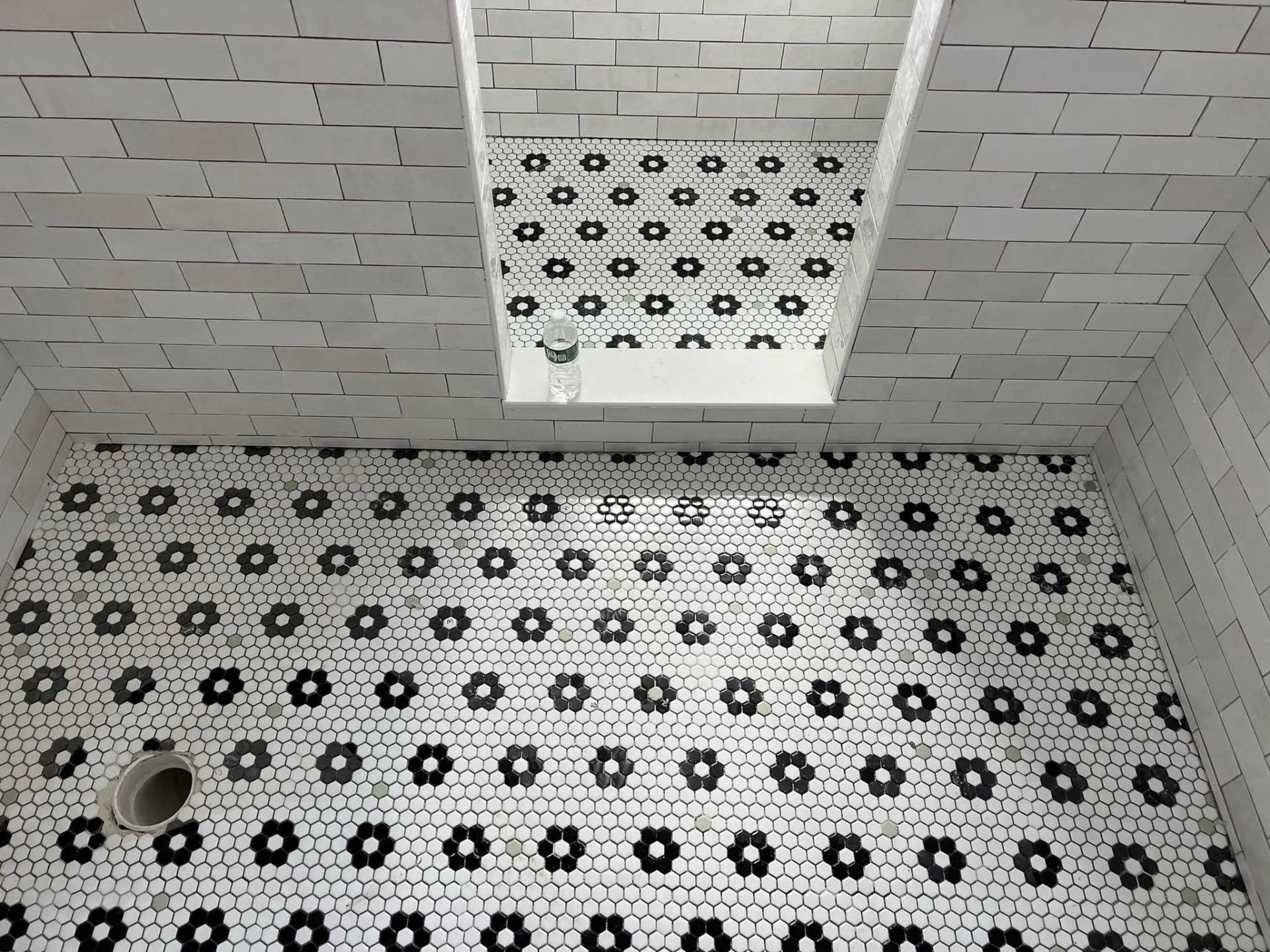 Hex flower mosaic bathroom